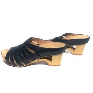 Dansko Mules Sz 38 Tilly Leather strappy Slip-Ons Open Toe cut out wedge heel